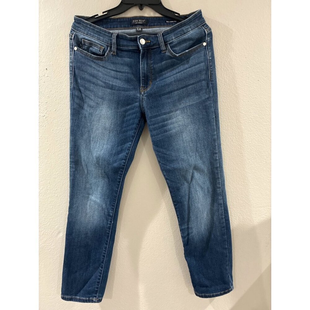 Judy Blue Womens Relaxed Fit Mid Rise Distressed dark wash Jeans size 11-30